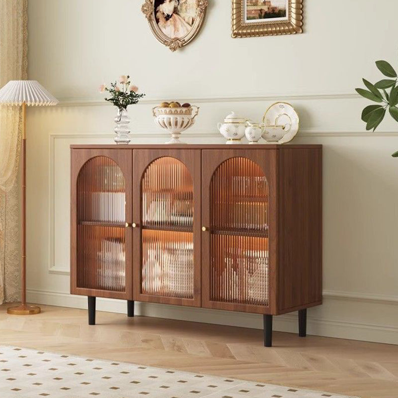 Traditional French Engineered Wood Glass Rattan Rectangular Cylindrical Storage Cabinet 2-Tier For Living Room