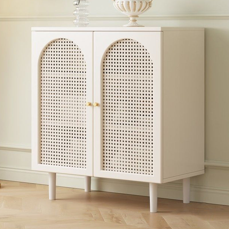 Traditional French Engineered Wood Glass Rattan Rectangular Cylindrical Storage Cabinet 2-Tier For Living Room