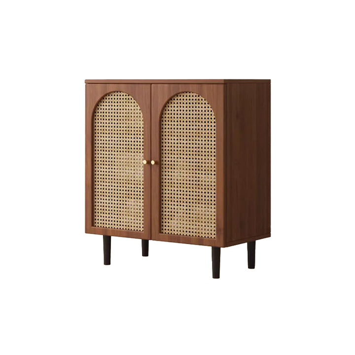 Traditional French Engineered Wood Glass Rattan Rectangular Cylindrical Storage Cabinet 2-Tier For Living Room