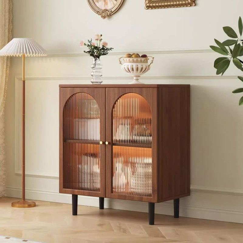 Traditional French Engineered Wood Glass Rattan Rectangular Cylindrical Storage Cabinet 2-Tier For Living Room