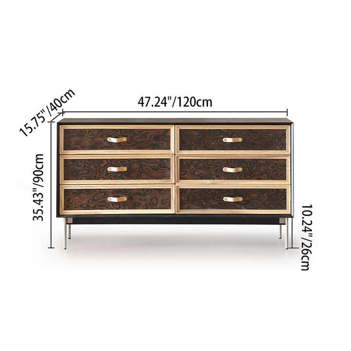 Traditional French Multi-layer Solid Wood Stainless Steel Rectangular Storage Cabinet 6-Drawer For Living Room