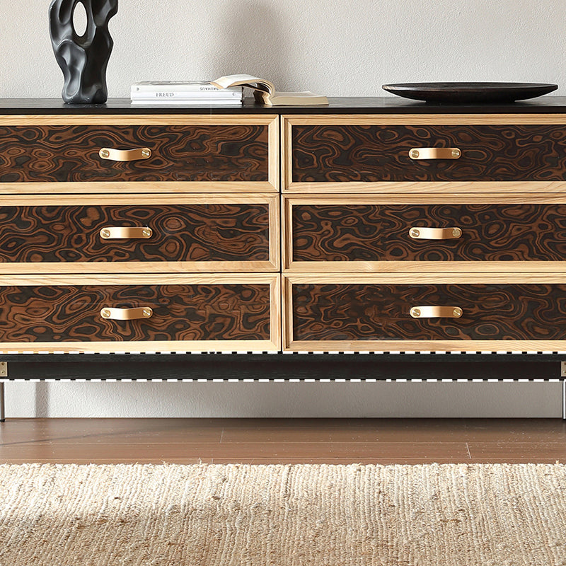 Traditional French Multi-layer Solid Wood Stainless Steel Rectangular Storage Cabinet 6-Drawer For Living Room