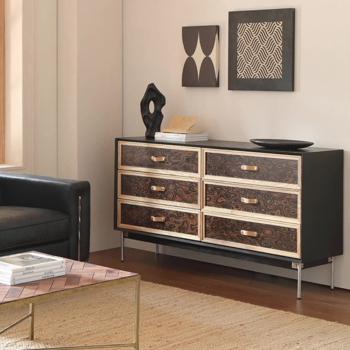 Traditional French Multi-layer Solid Wood Stainless Steel Rectangular Storage Cabinet 6-Drawer For Living Room