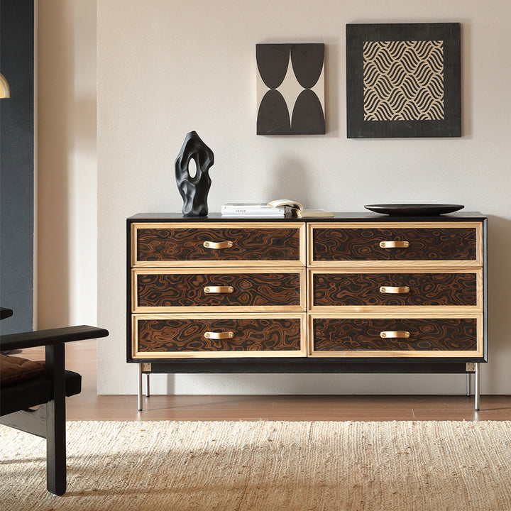 Traditional French Multi-layer Solid Wood Stainless Steel Rectangular Storage Cabinet 6-Drawer For Living Room