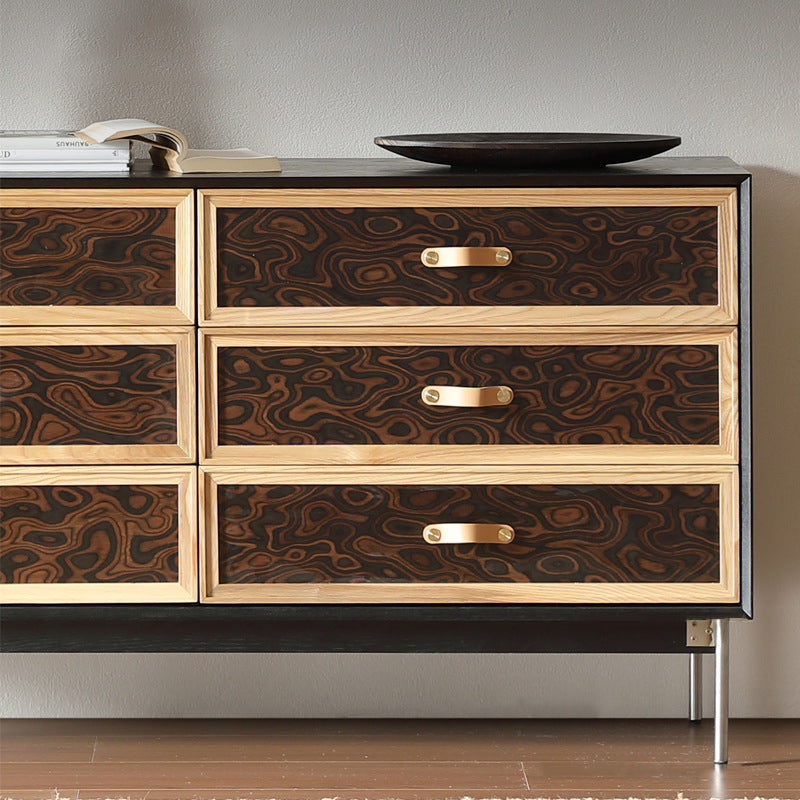 Traditional French Multi-layer Solid Wood Stainless Steel Rectangular Storage Cabinet 6-Drawer For Living Room