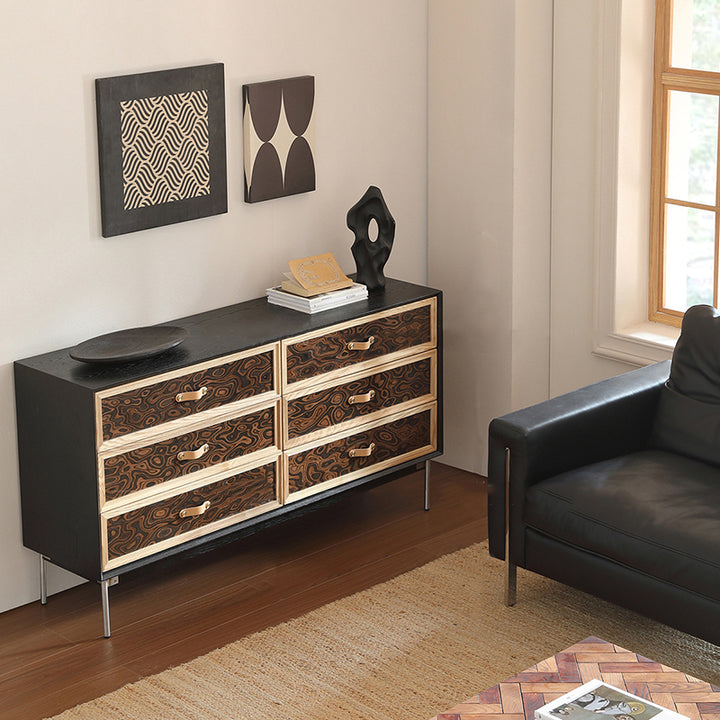 Traditional French Multi-layer Solid Wood Stainless Steel Rectangular Storage Cabinet 6-Drawer For Living Room