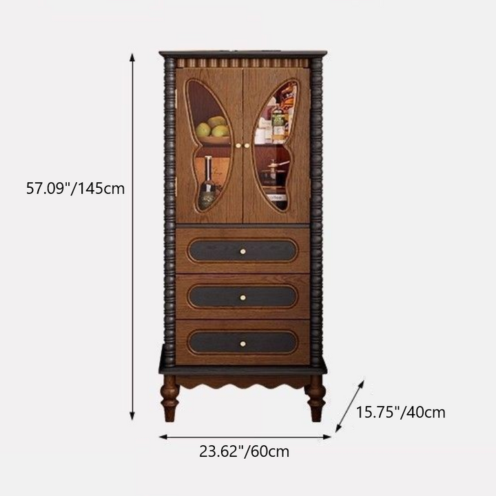 Traditional French Ash Wood Glass Butterfly Round Rectangular Storage Cabinet 2/3-Drawer For Living Room