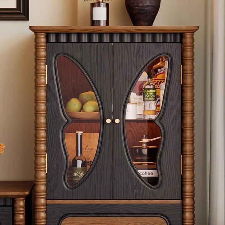 Traditional French Ash Wood Glass Butterfly Round Rectangular Storage Cabinet 2/3-Drawer For Living Room