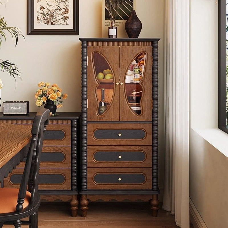 Traditional French Ash Wood Glass Butterfly Round Rectangular Storage Cabinet 2/3-Drawer For Living Room