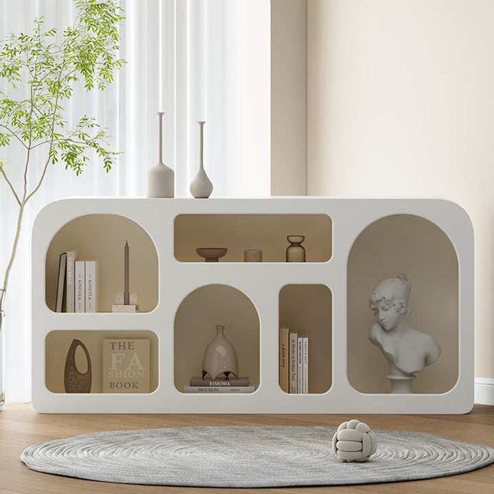 Armoire de rangement rectangulaire arrondie arquée en bois d’ingénierie, minimaliste moderne, à 6 portes, pour salon 