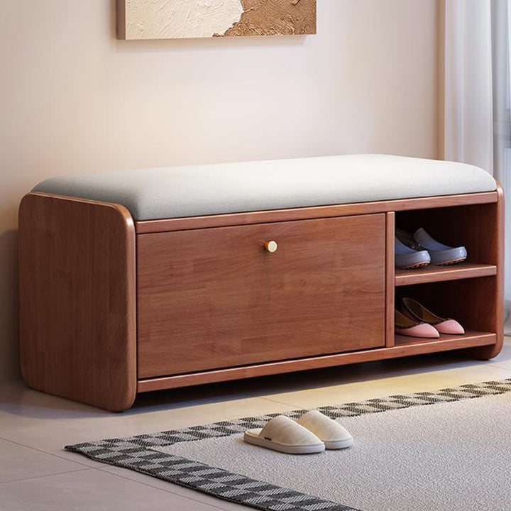 Contemporary Scandinavian Eco-board Linen Rounded Rectangular Shoe Bench 2-Tier For Living Room