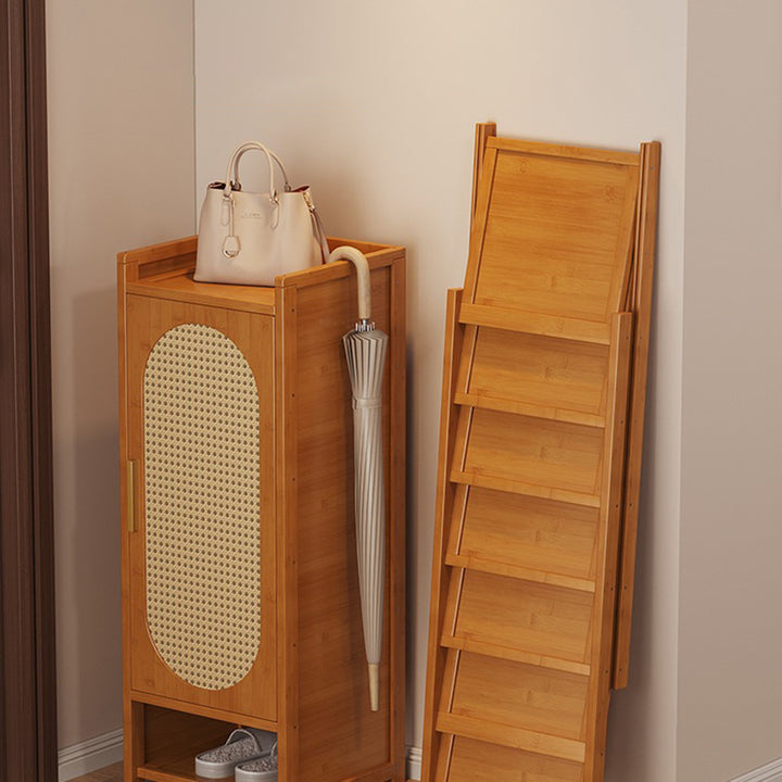 Traditionelle chinesische MDF Bambus Faux Rattan Durchbruch Rechteckiger Schuhspeicher 6/7/8/9-Speicher für Wohnzimmer 