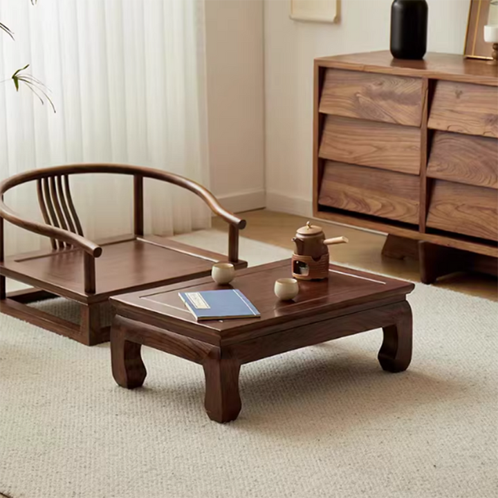 Traditional Chinese Elm Wood Rectangular Coffee Table 1-Tier For Living Room