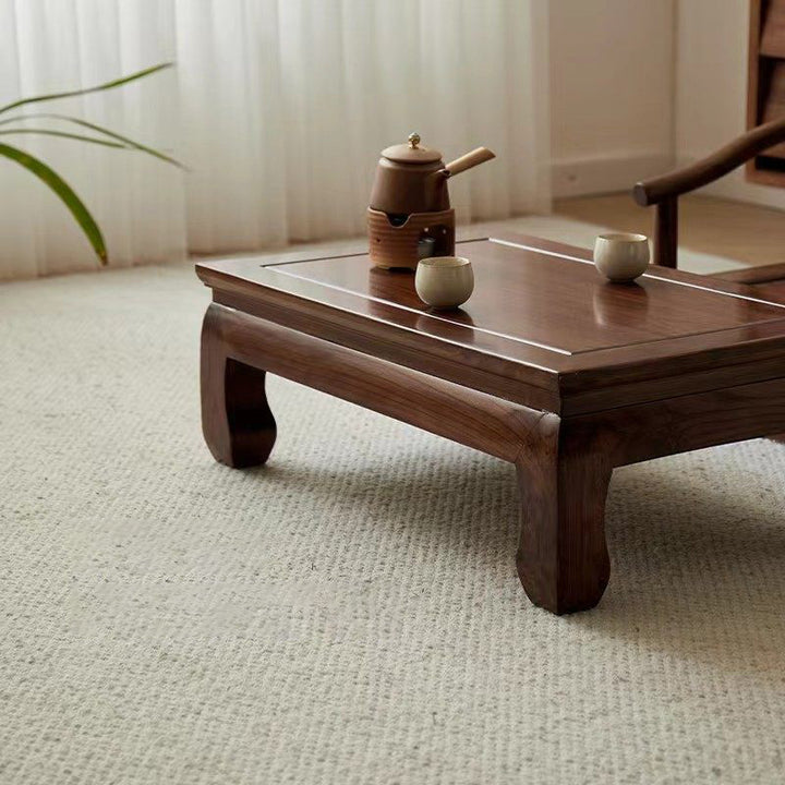 Traditional Chinese Elm Wood Rectangular Coffee Table 1-Tier For Living Room