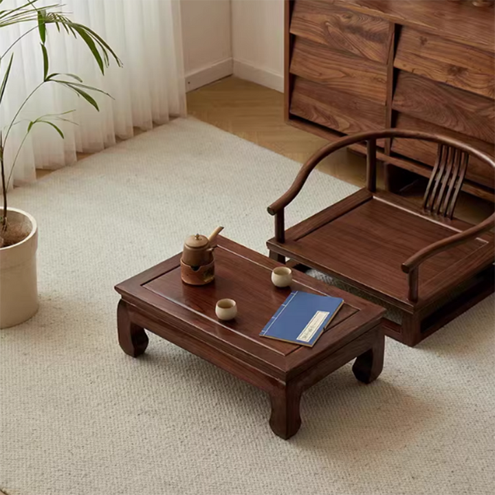 Traditional Chinese Elm Wood Rectangular Coffee Table 1-Tier For Living Room