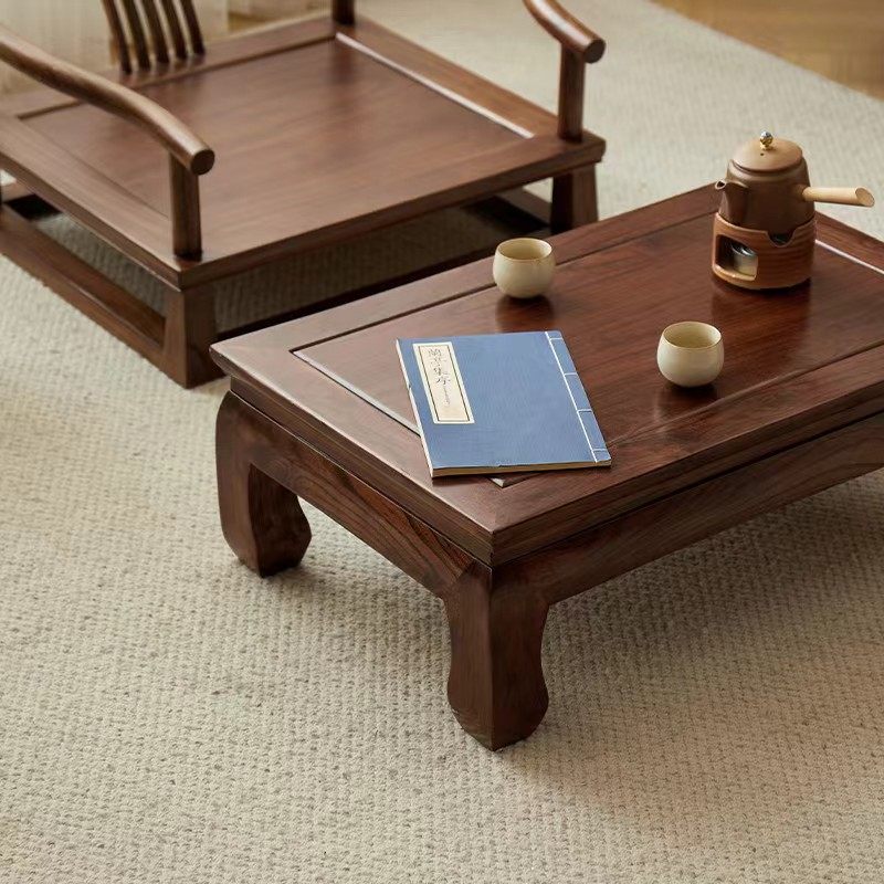 Traditional Chinese Elm Wood Rectangular Coffee Table 1-Tier For Living Room