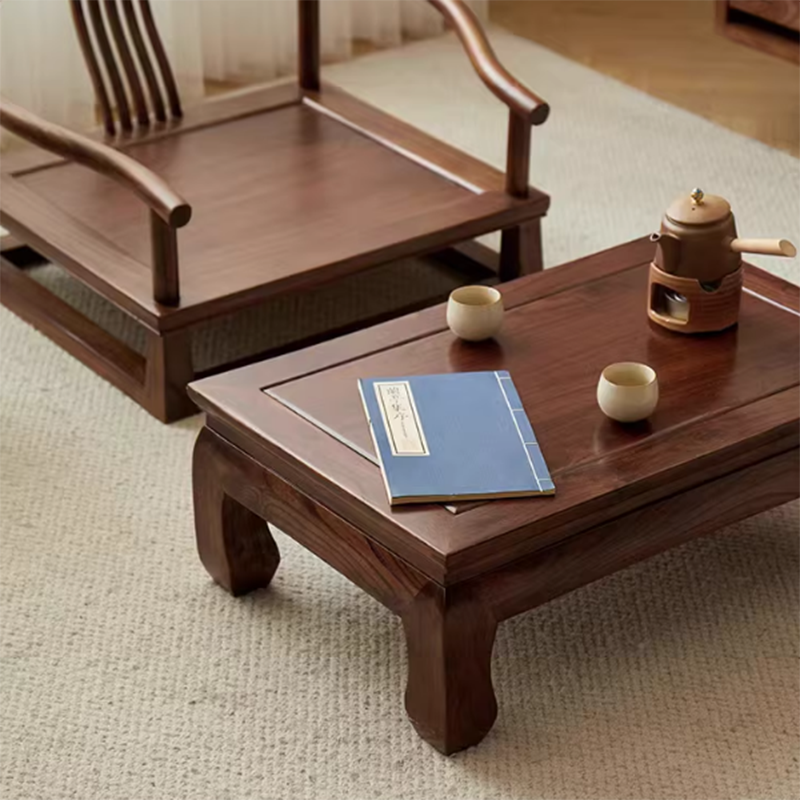 Traditional Chinese Elm Wood Rectangular Coffee Table 1-Tier For Living Room