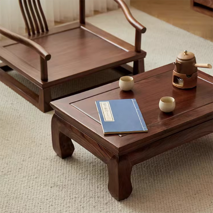 Traditional Chinese Elm Wood Rectangular Coffee Table 1-Tier For Living Room