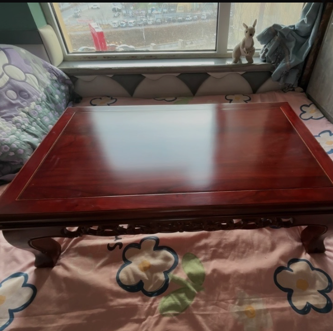 Traditional Chinese Elm Wood Carved Rectangular Coffee Table With 1-Tier For Living Room