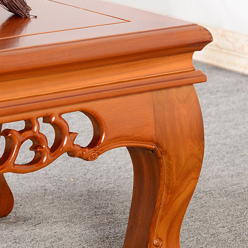 Traditional Chinese Elm Wood Carved Rectangular Coffee Table With 1-Tier For Living Room