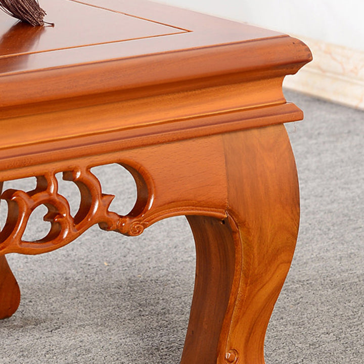 Traditional Chinese Elm Wood Carved Rectangular Coffee Table With 1-Tier For Living Room