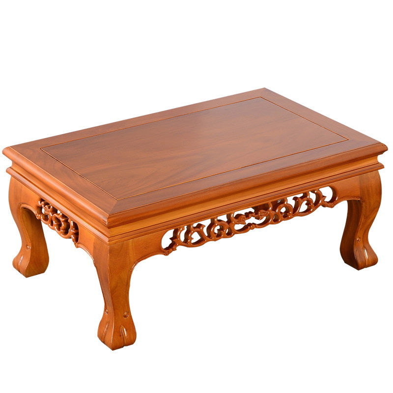 Traditional Chinese Elm Wood Carved Rectangular Coffee Table With 1-Tier For Living Room