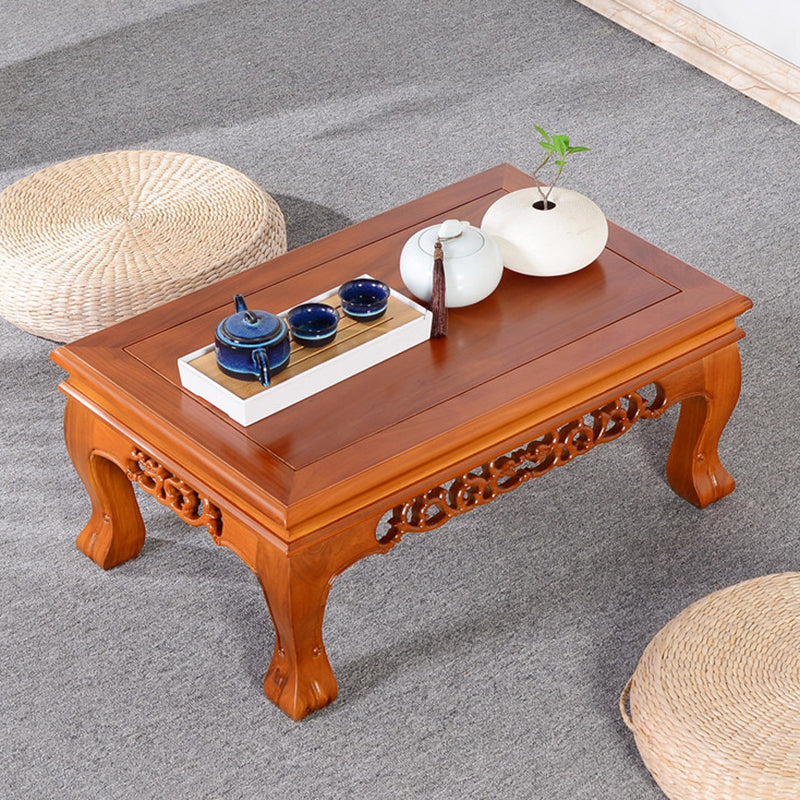 Traditional Chinese Elm Wood Carved Rectangular Coffee Table With 1-Tier For Living Room
