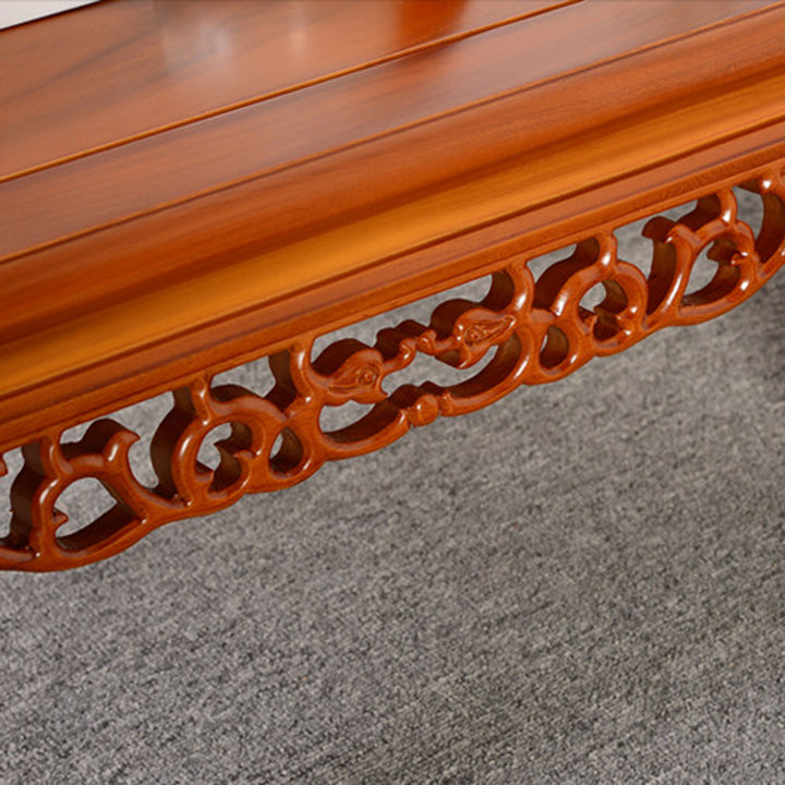 Traditional Chinese Elm Wood Carved Rectangular Coffee Table With 1-Tier For Living Room