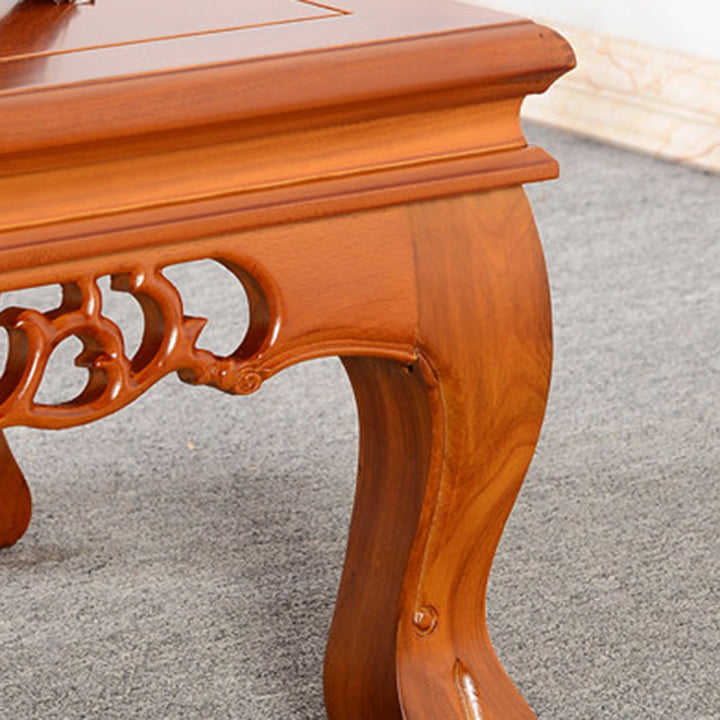 Traditional Chinese Elm Wood Carved Rectangular Coffee Table With 1-Tier For Living Room