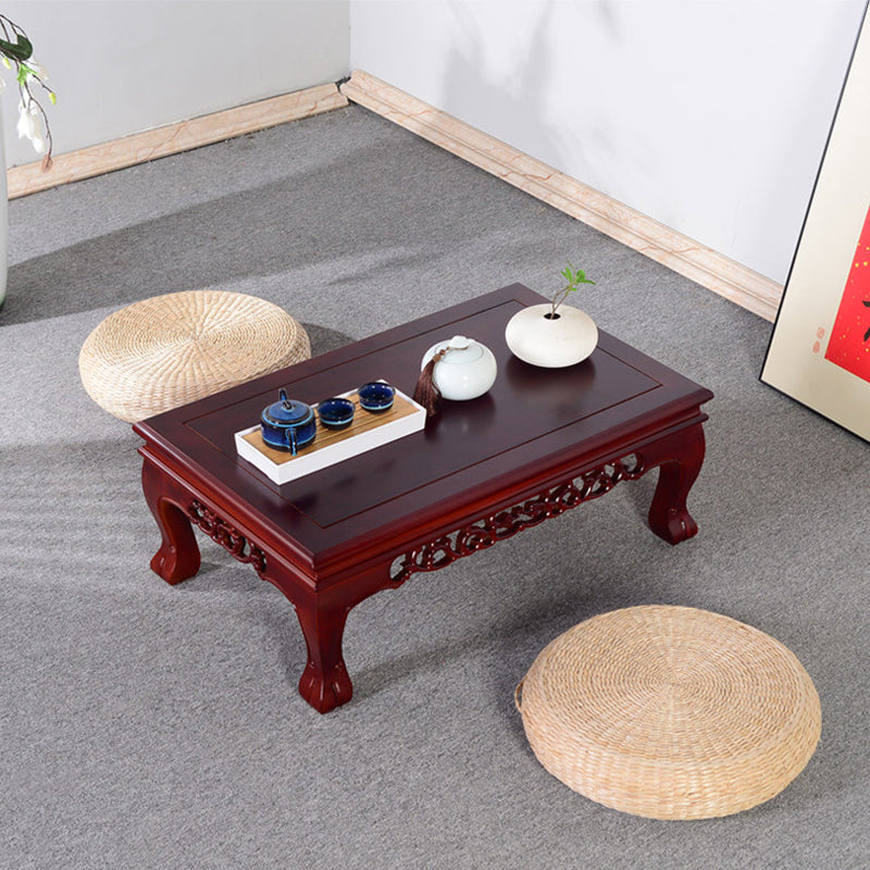Traditional Chinese Elm Wood Carved Rectangular Coffee Table With 1-Tier For Living Room