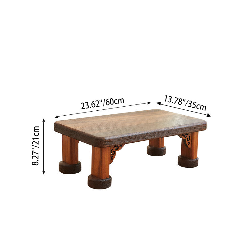 Traditioneller japanischer rechteckiger Couchtisch aus massivem Holz in Halbmondform mit 1 Ebene für das Wohnzimmer 