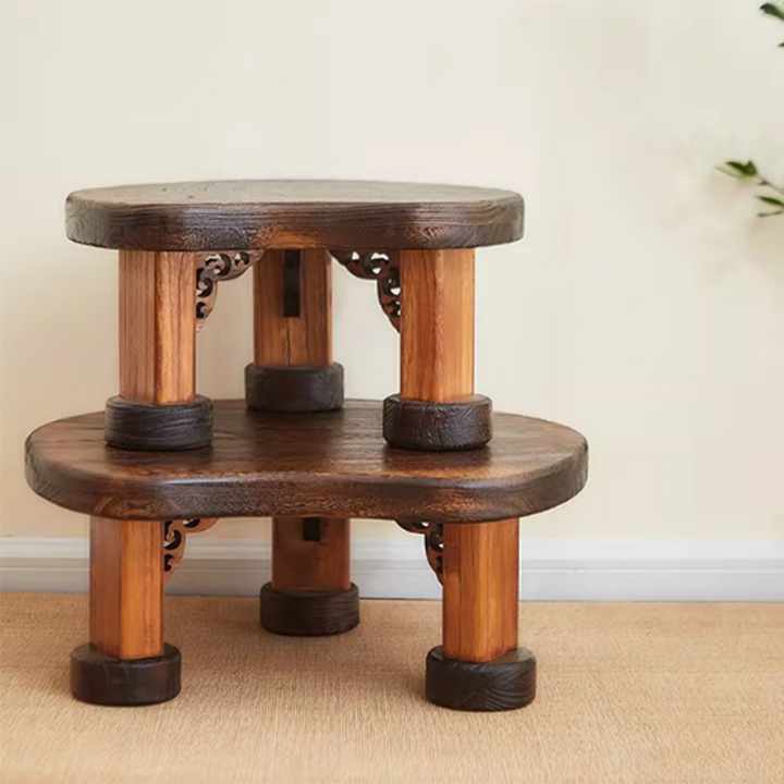 Traditioneller japanischer rechteckiger Couchtisch aus massivem Holz in Halbmondform mit 1 Ebene für das Wohnzimmer 
