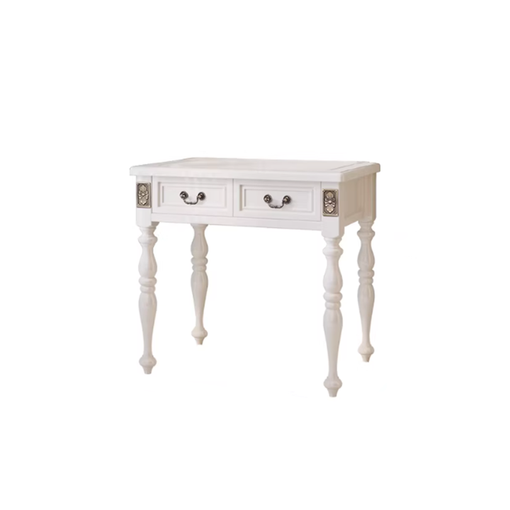 Modern Minimalist Solid Wood Rectangular Cylindrical Leg Makeup Vanity With 2 Drawers For Bedroom