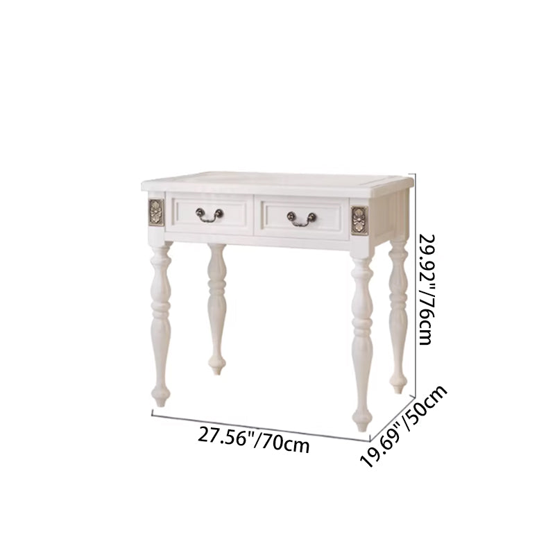 Modern Minimalist Solid Wood Rectangular Cylindrical Leg Makeup Vanity With 2 Drawers For Bedroom
