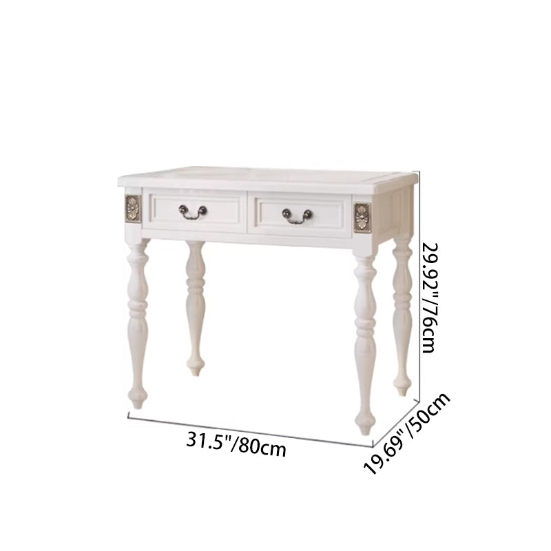 Modern Minimalist Solid Wood Rectangular Cylindrical Leg Makeup Vanity With 2 Drawers For Bedroom