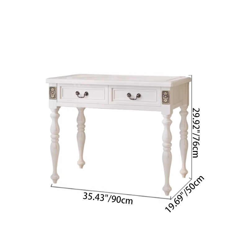 Modern Minimalist Solid Wood Rectangular Cylindrical Leg Makeup Vanity With 2 Drawers For Bedroom
