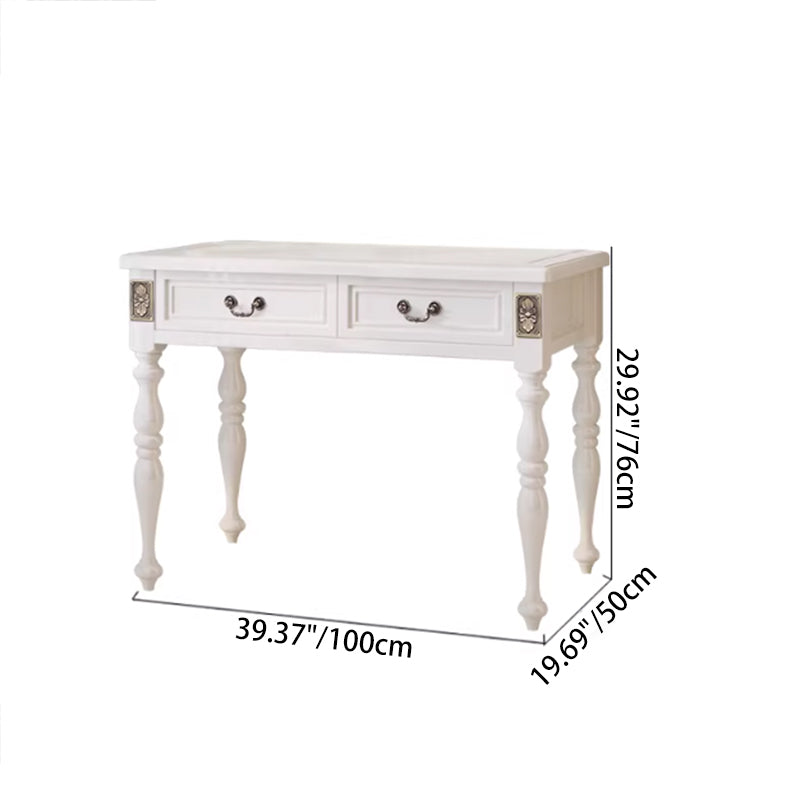 Modern Minimalist Solid Wood Rectangular Cylindrical Leg Makeup Vanity With 2 Drawers For Bedroom
