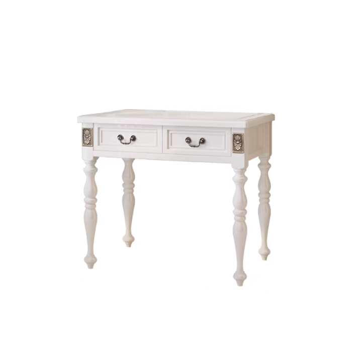 Modern Minimalist Solid Wood Rectangular Cylindrical Leg Makeup Vanity With 2 Drawers For Bedroom