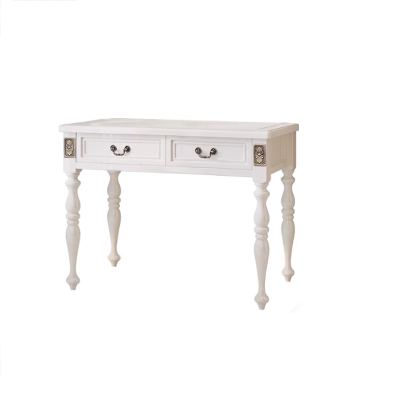 Modern Minimalist Solid Wood Rectangular Cylindrical Leg Makeup Vanity With 2 Drawers For Bedroom