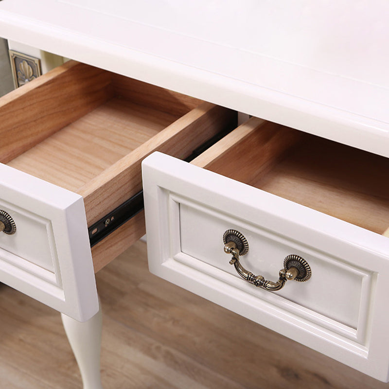 Modern Minimalist Solid Wood Rectangular Cylindrical Leg Makeup Vanity With 2 Drawers For Bedroom