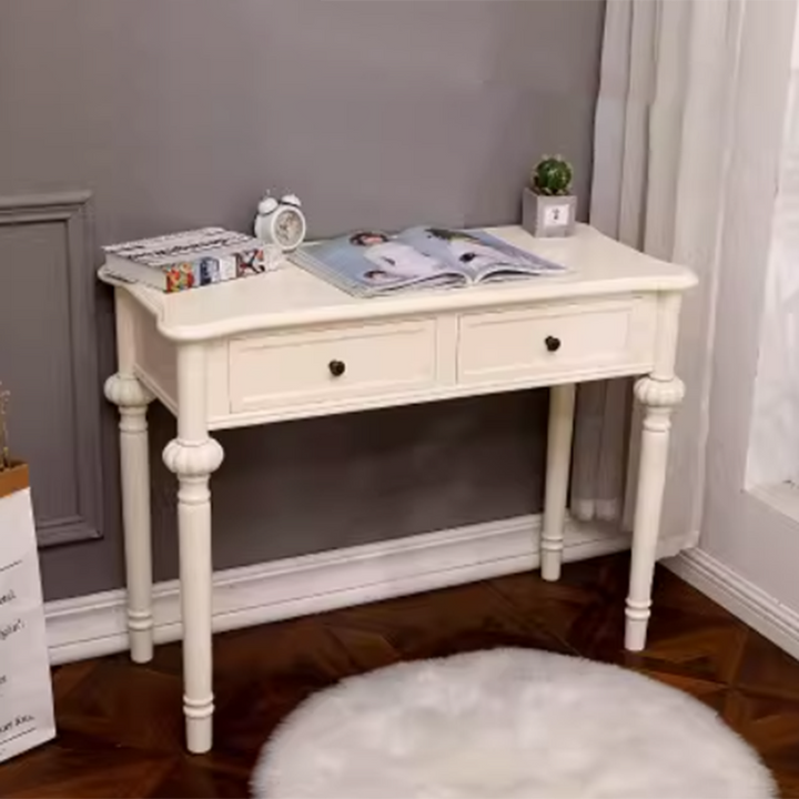 Moderne minimalistische Schminktisch aus Kiefernholz mit rechteckiger runder Form und 2 Schubladen für das Schlafzimmer 