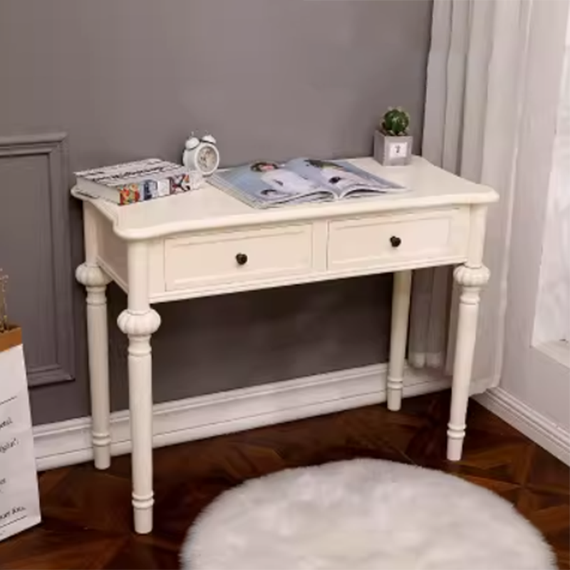 Moderne minimalistische Schminktisch aus Kiefernholz mit rechteckiger runder Form und 2 Schubladen für das Schlafzimmer 