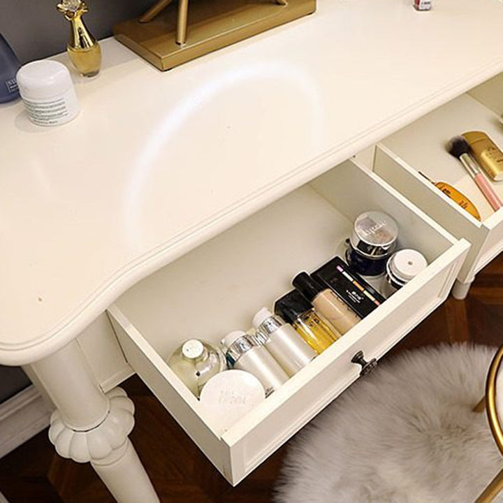 Moderne minimalistische Schminktisch aus Kiefernholz mit rechteckiger runder Form und 2 Schubladen für das Schlafzimmer 