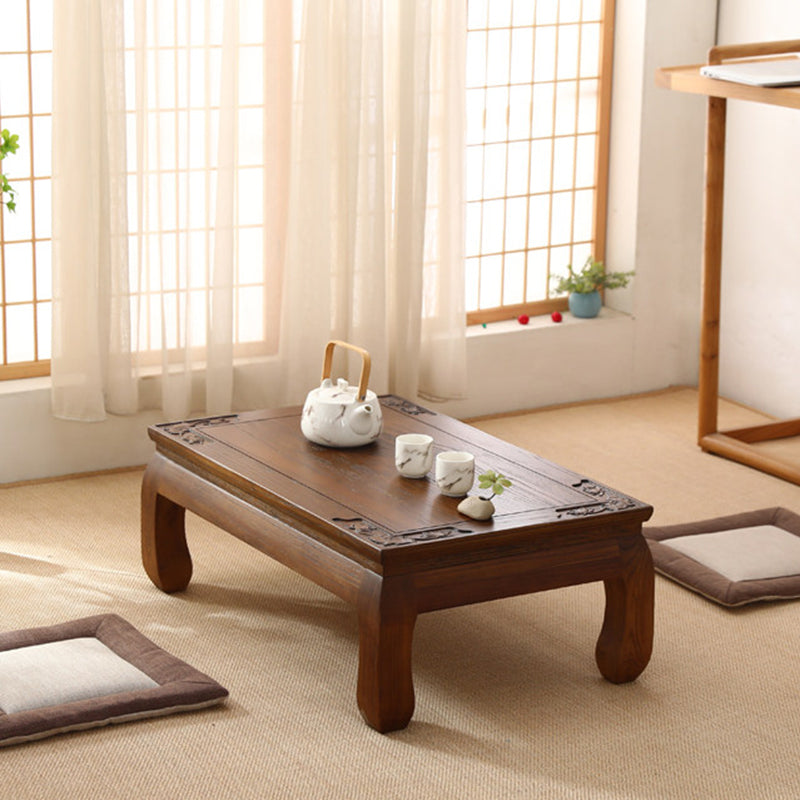 Traditional Japanese Elm Wood Rectangular Curved Coffee Table 1-Tier For Living Room