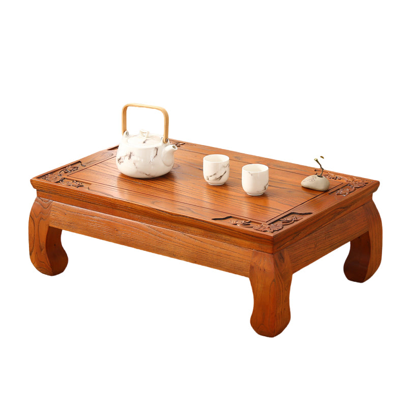 Traditional Japanese Elm Wood Rectangular Curved Coffee Table 1-Tier For Living Room