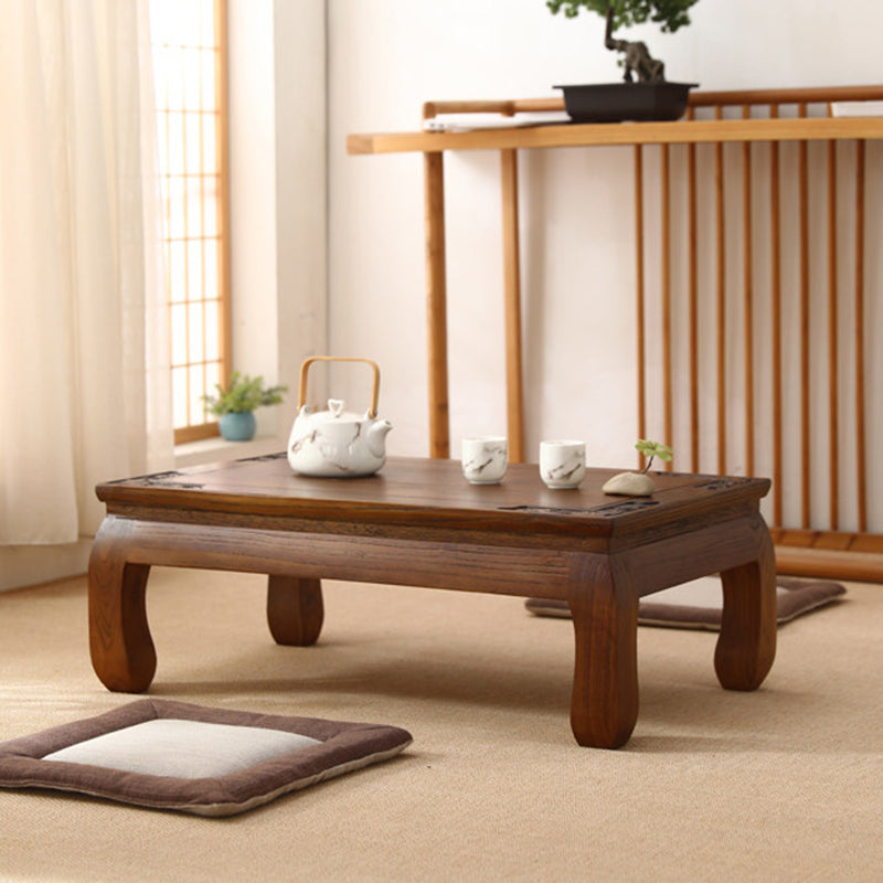 Traditional Japanese Elm Wood Rectangular Curved Coffee Table 1-Tier For Living Room