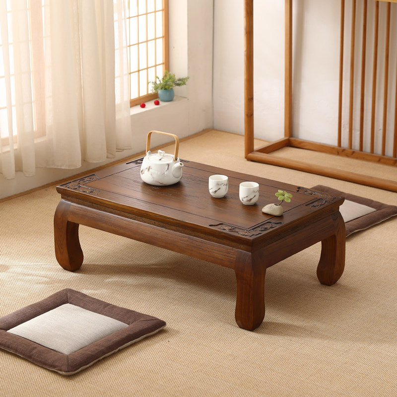 Traditional Japanese Elm Wood Rectangular Curved Coffee Table 1-Tier For Living Room