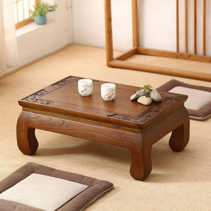 Traditional Japanese Elm Wood Rectangular Curved Coffee Table 1-Tier For Living Room
