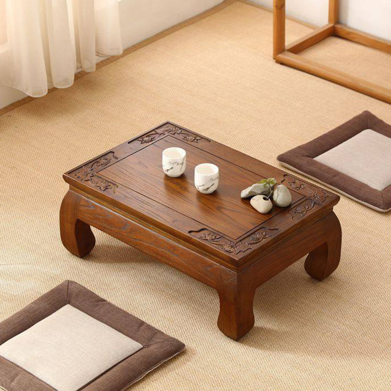 Traditional Japanese Elm Wood Rectangular Curved Coffee Table 1-Tier For Living Room