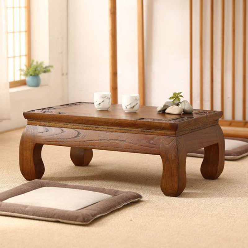 Traditional Japanese Elm Wood Rectangular Curved Coffee Table 1-Tier For Living Room